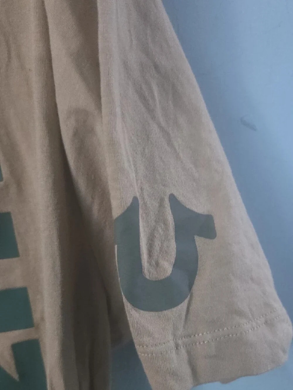 True Religion Taupe Short-Sleeve Tee with Green Logo
